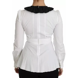Black White Decorative Buttons Tops Shirt Blouse