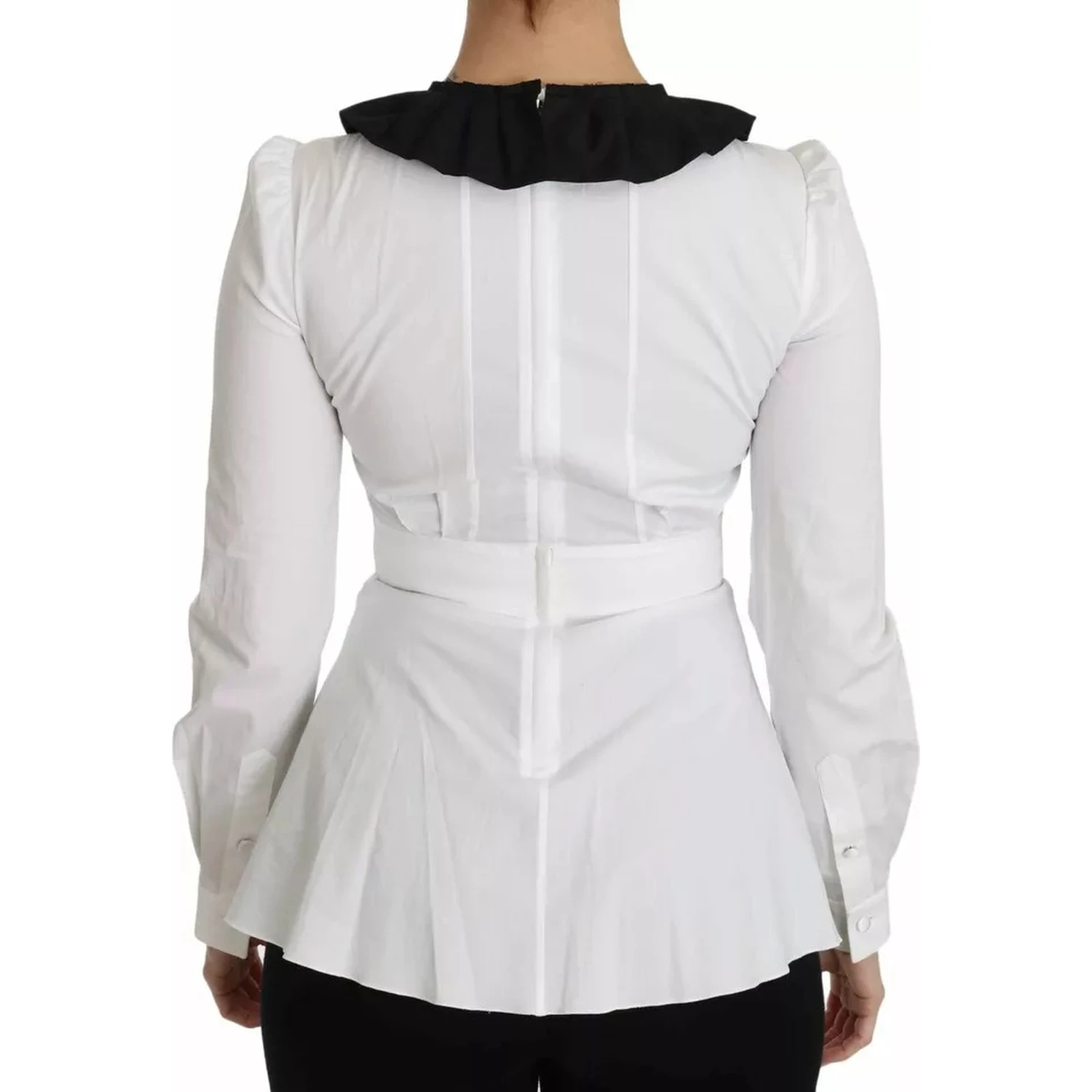 Black White Decorative Buttons Tops Shirt Blouse
