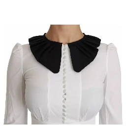 Black White Decorative Buttons Tops Shirt Blouse