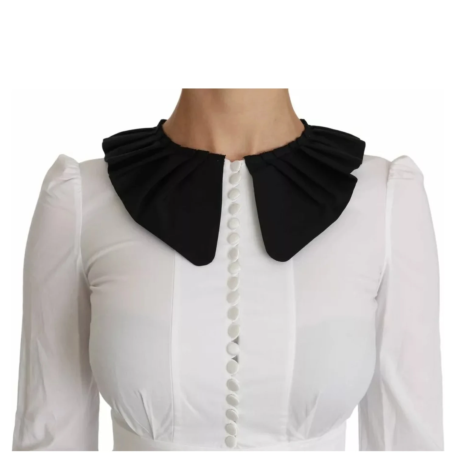 Black White Decorative Buttons Tops Shirt Blouse