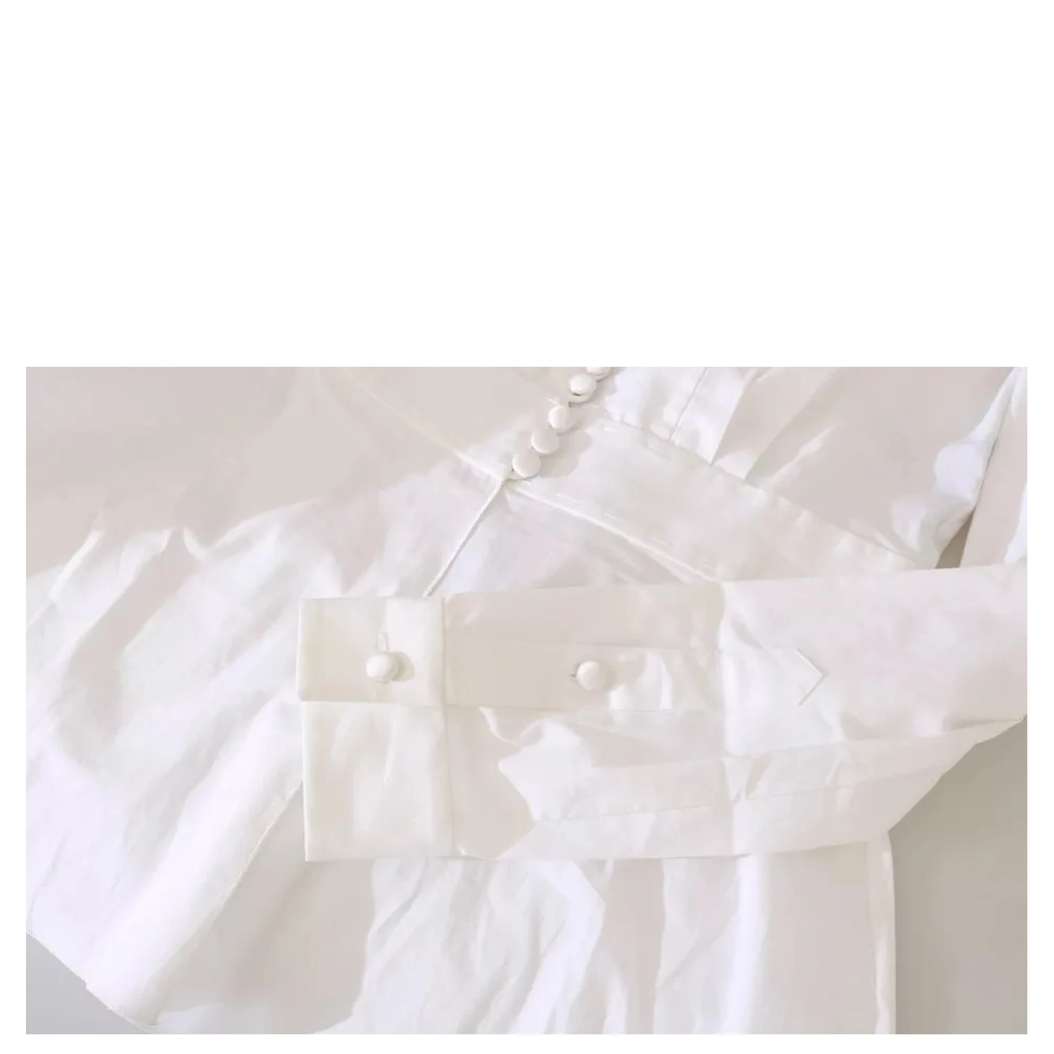 Black White Decorative Buttons Tops Shirt Blouse