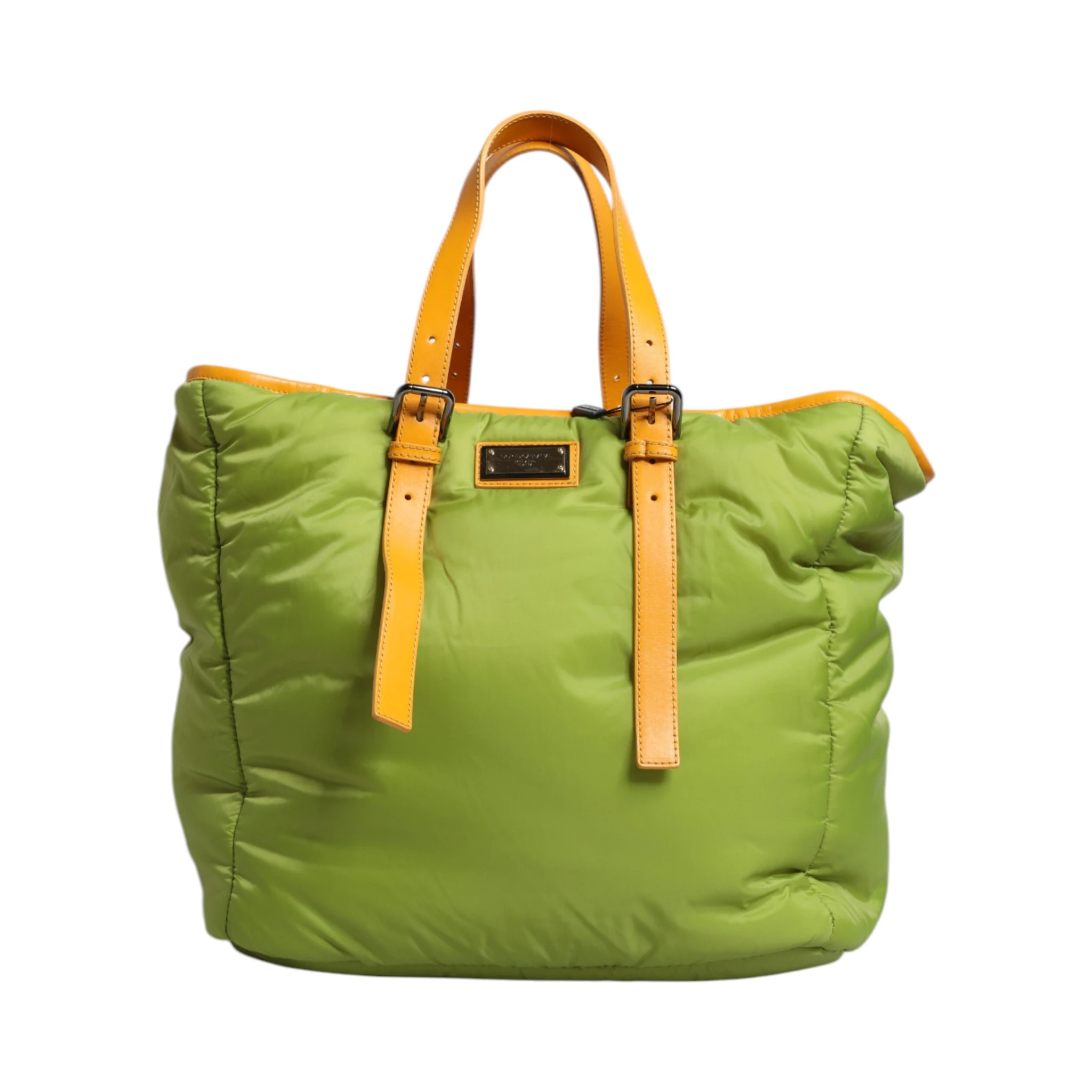 Green Nylon Padded Logo Plaque Tote Crossbody Bag