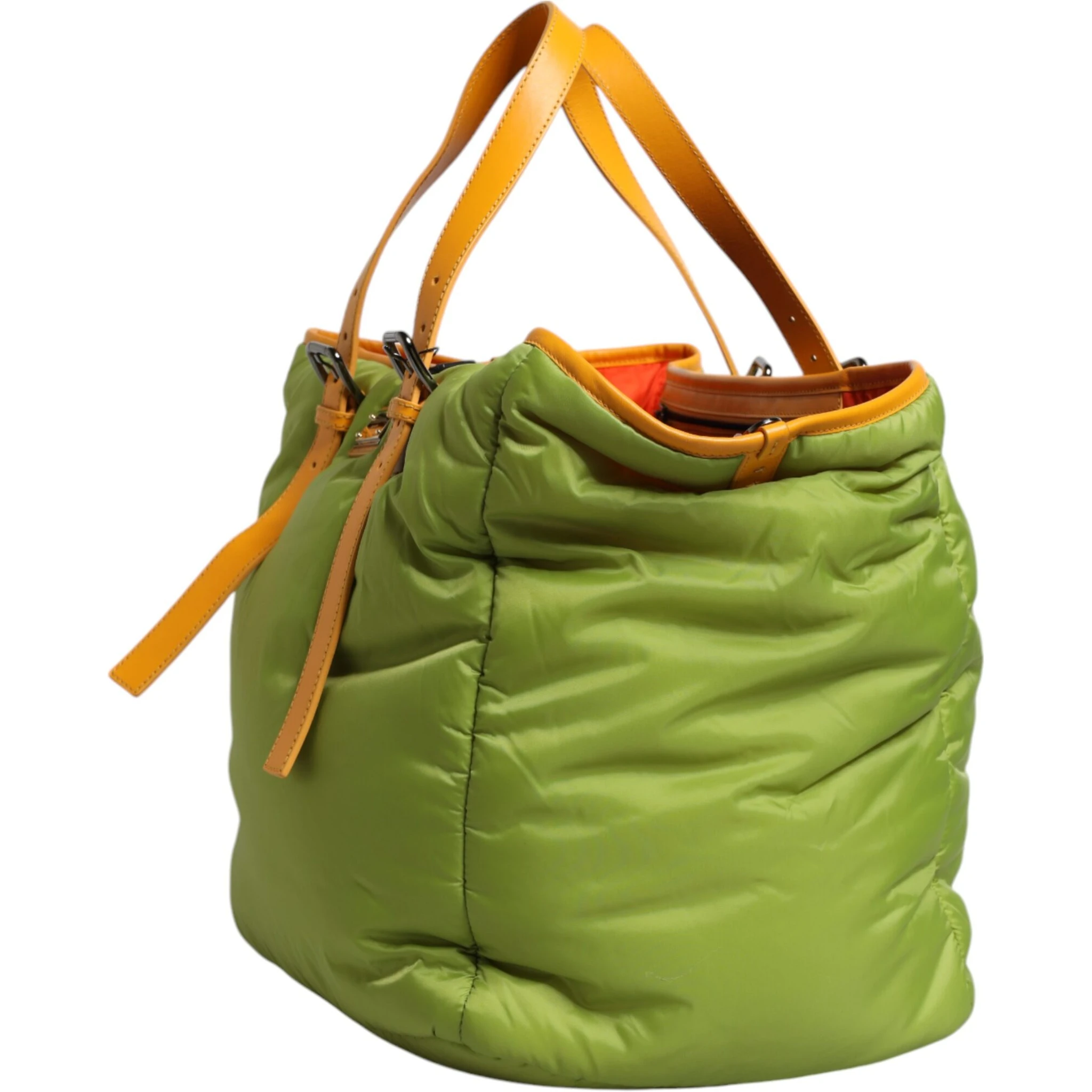 Green Nylon Padded Logo Plaque Tote Crossbody Bag