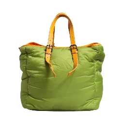 Green Nylon Padded Logo Plaque Tote Crossbody Bag