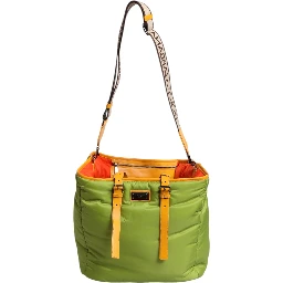 Green Nylon Padded Logo Plaque Tote Crossbody Bag