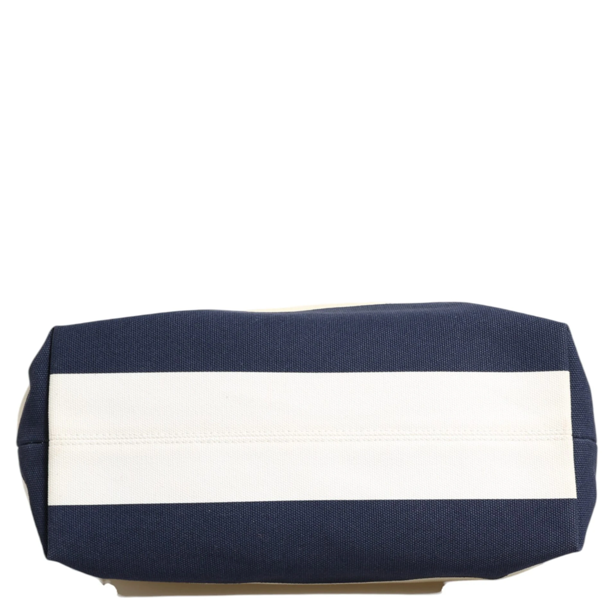 White Navy Striped Canvas Top Handle Tote Bag