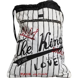 Black White Striped Polyester Drawstring Backpack Bag