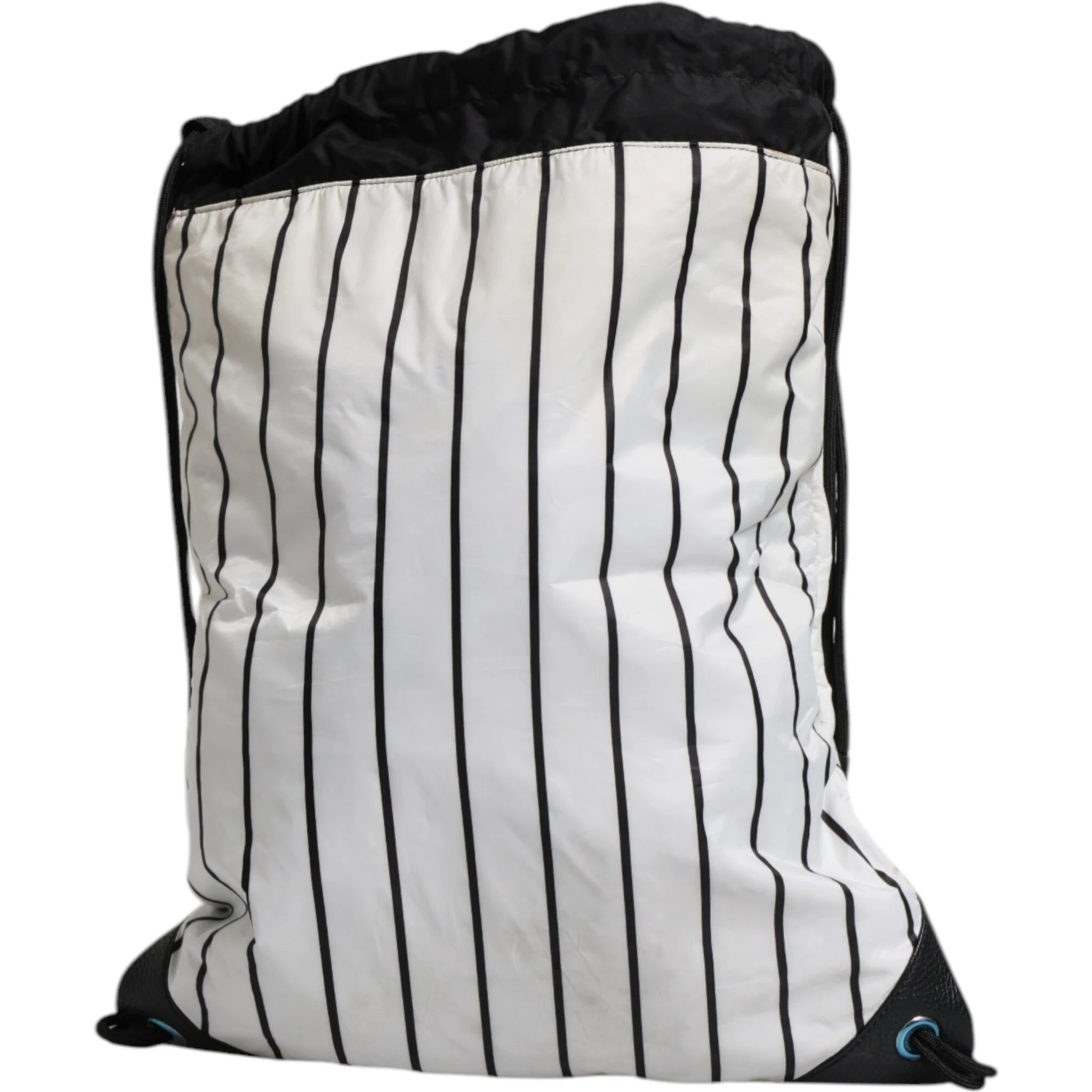 Black White Striped Polyester Drawstring Backpack Bag