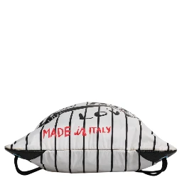 Black White Striped Polyester Drawstring Backpack Bag