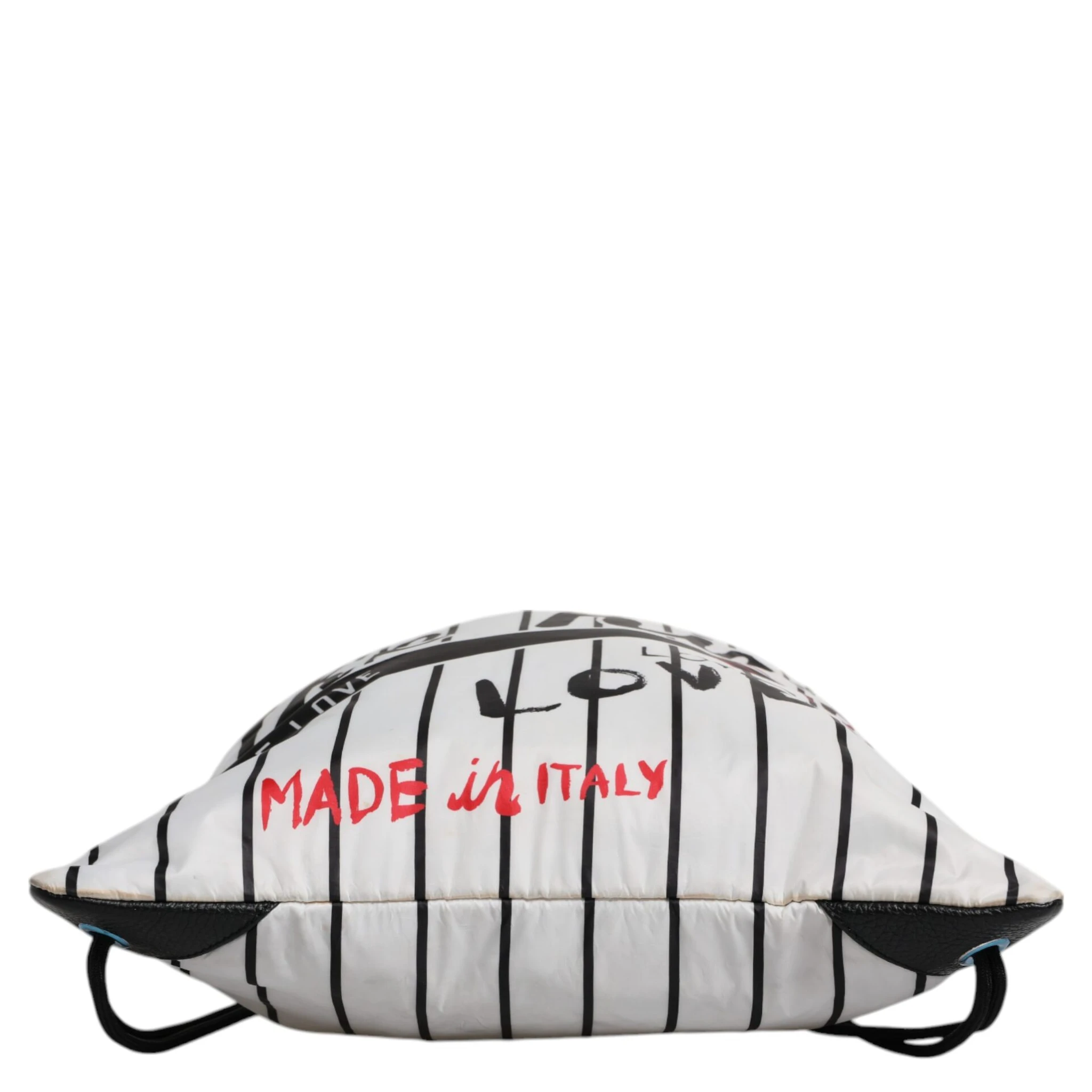 Black White Striped Polyester Drawstring Backpack Bag