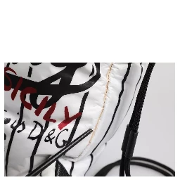 Black White Striped Polyester Drawstring Backpack Bag