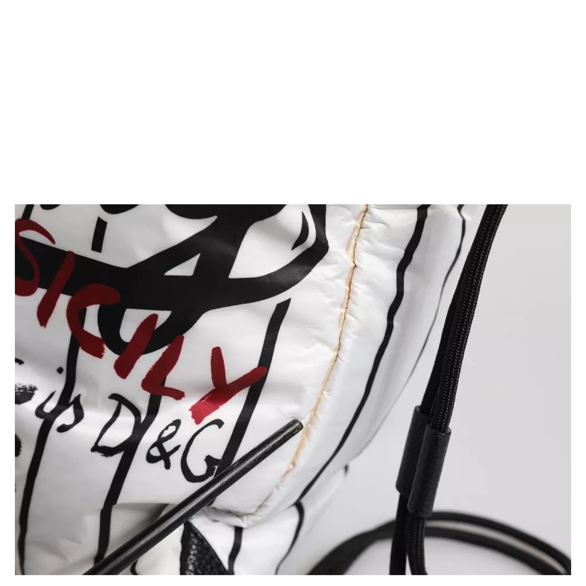 Black White Striped Polyester Drawstring Backpack Bag