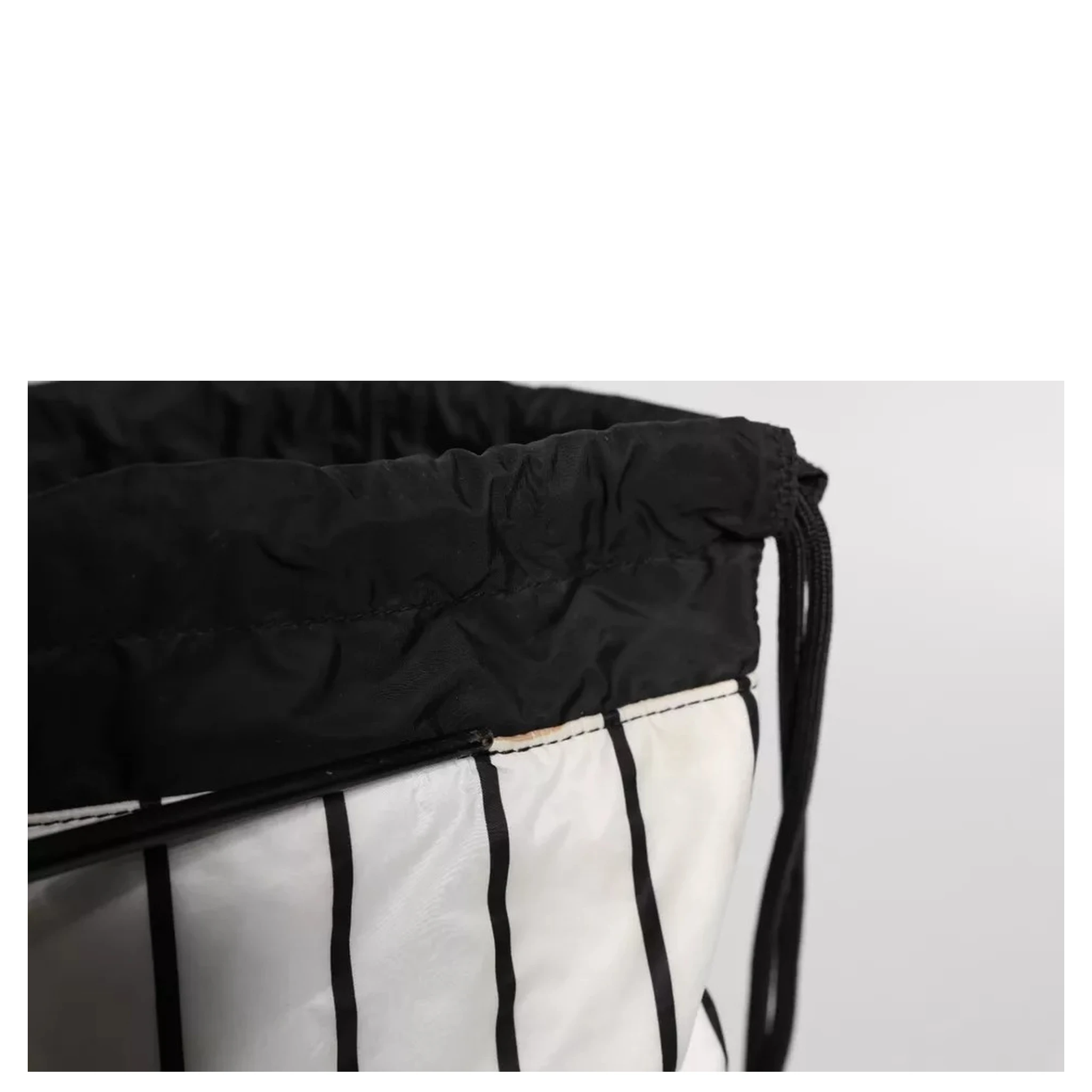Black White Striped Polyester Drawstring Backpack Bag