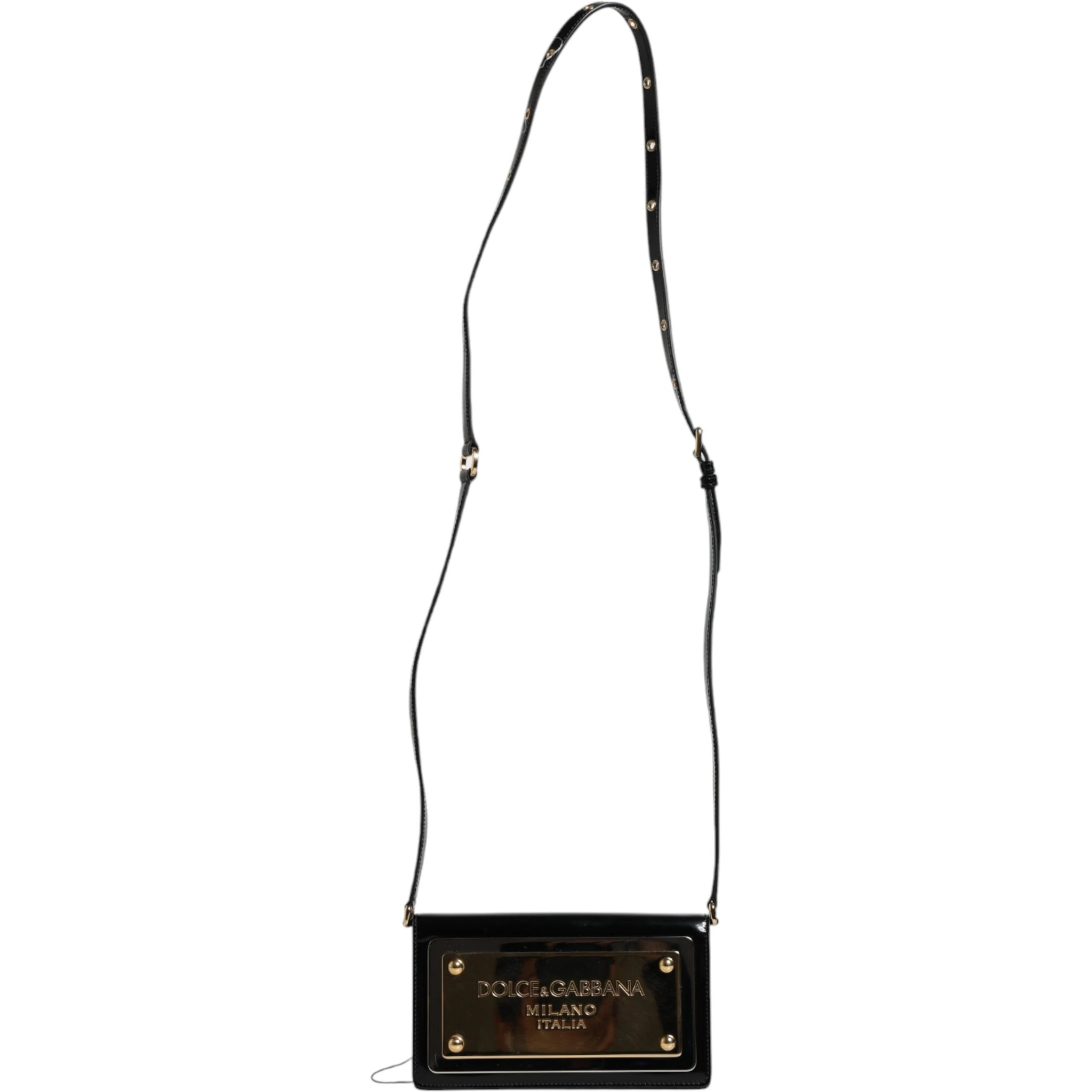 Black Patent Leather Logo Plaque Crossbody Bag