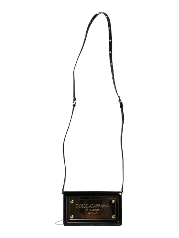 Black Patent Leather Logo Plaque Crossbody Bag alternative