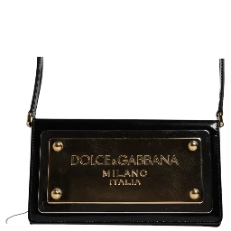 Black Patent Leather Logo Plaque Crossbody Bag