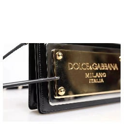 Black Patent Leather Logo Plaque Crossbody Bag