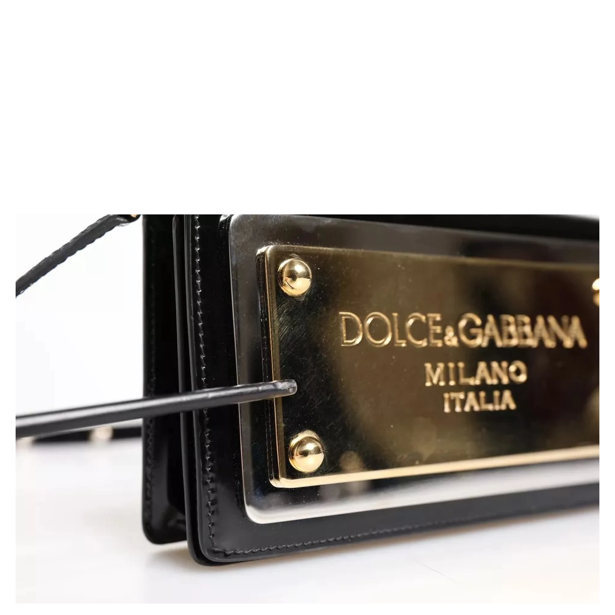 Black Patent Leather Logo Plaque Crossbody Bag