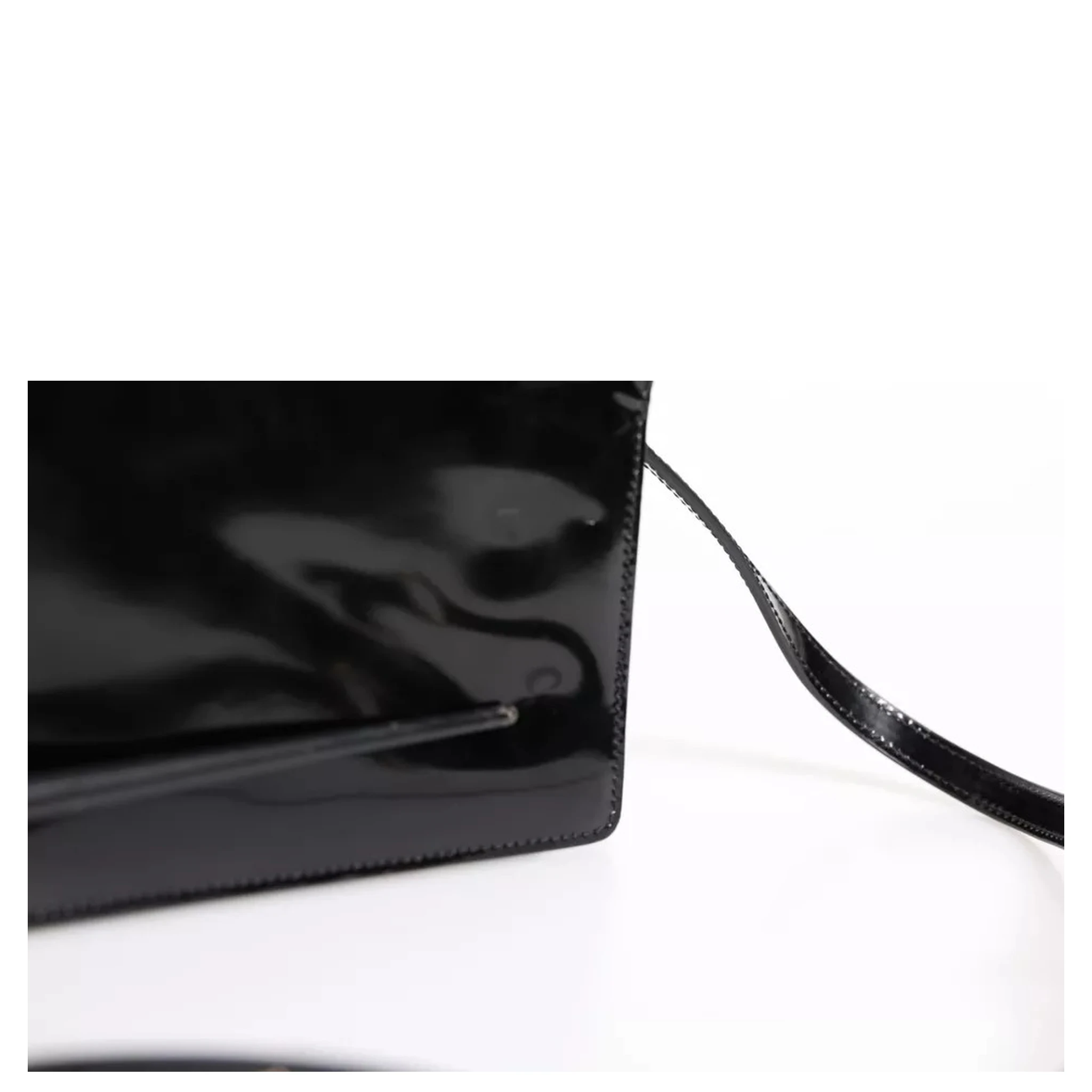 Black Patent Leather Logo Plaque Crossbody Bag