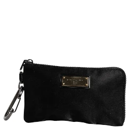 Black Nylon Logo Plaque Keyring Pouch Clutch Bag