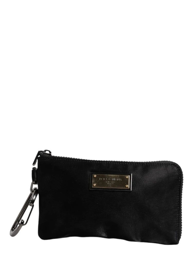 Black Nylon Logo Plaque Keyring Pouch Clutch Bag alternative