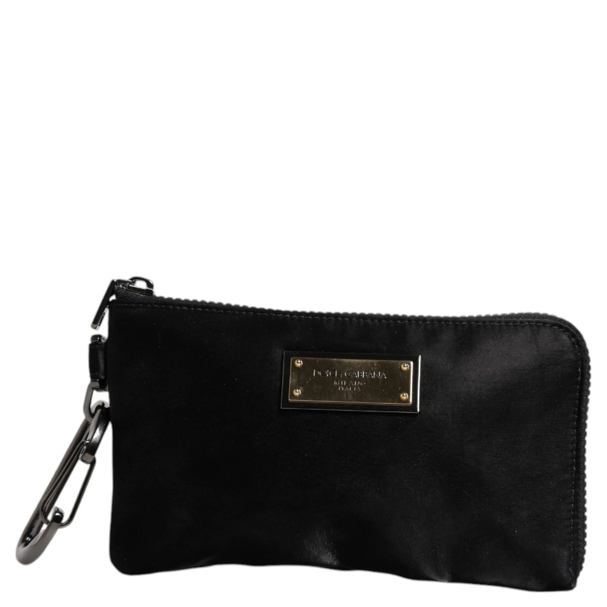 Black Nylon Logo Plaque Keyring Pouch Clutch Bag