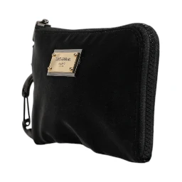 Black Nylon Logo Plaque Keyring Pouch Clutch Bag