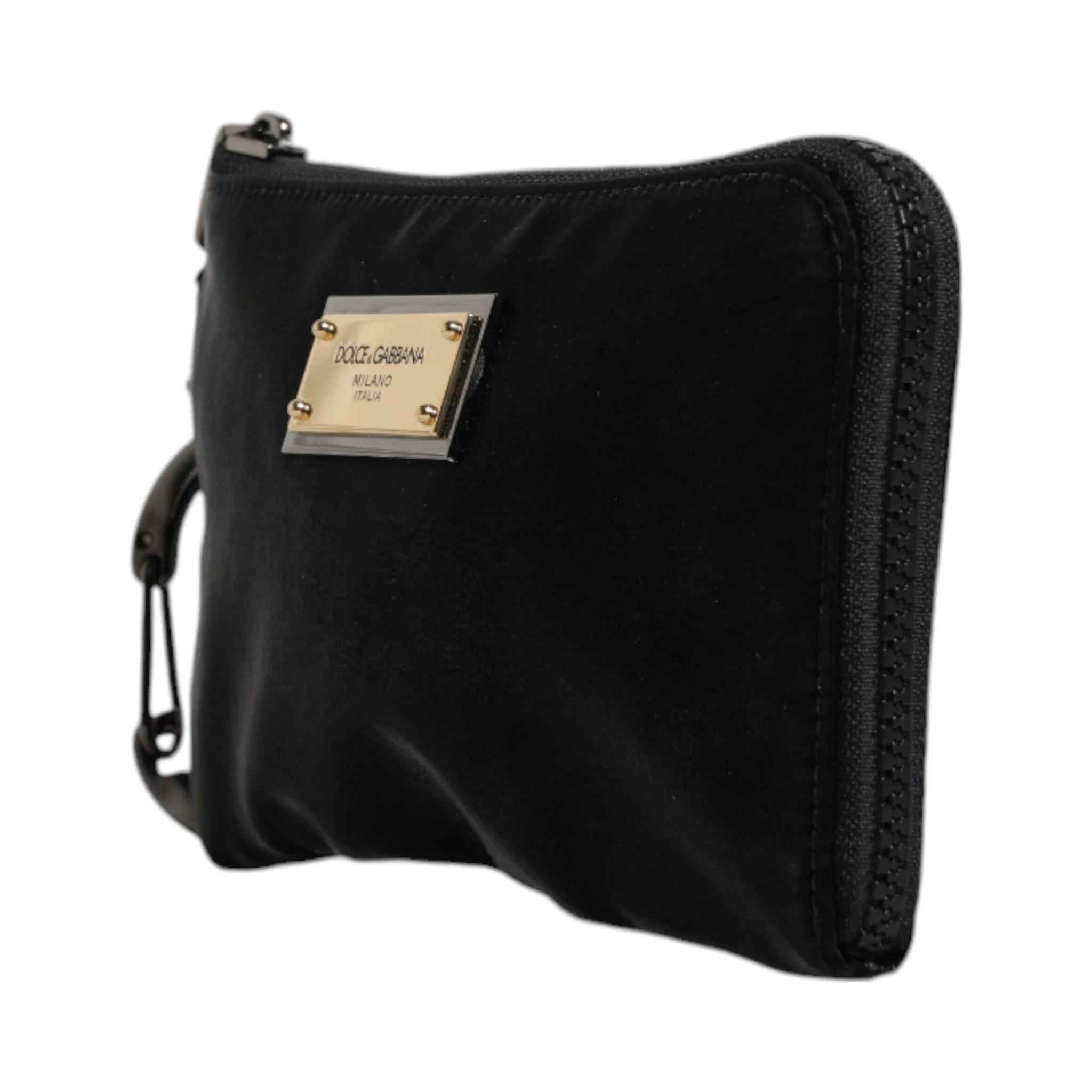 Black Nylon Logo Plaque Keyring Pouch Clutch Bag