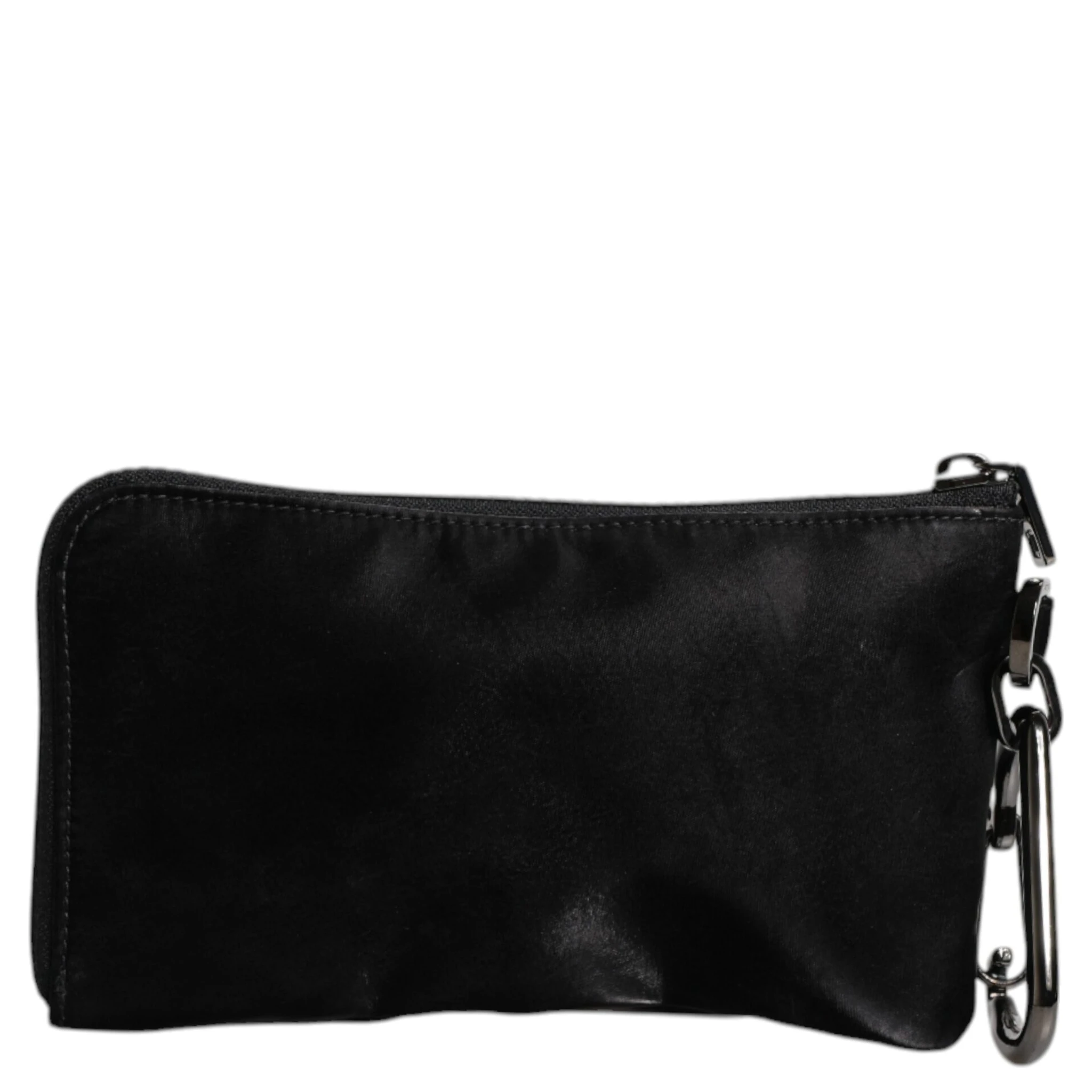 Black Nylon Logo Plaque Keyring Pouch Clutch Bag