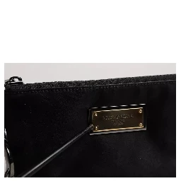 Black Nylon Logo Plaque Keyring Pouch Clutch Bag