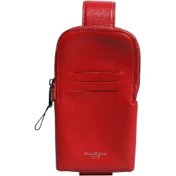 Red Leather Logo Zip Around Card Holder Wide Strap Wallet