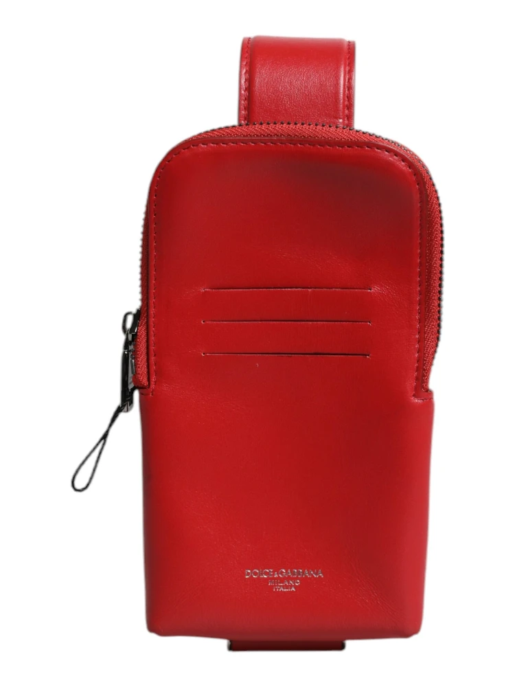 Red Leather Logo Zip Around Card Holder Wide Strap Wallet