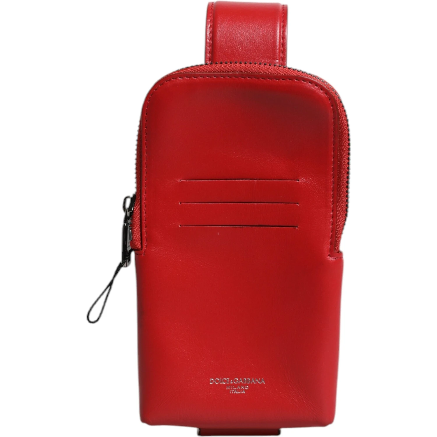 Red Leather Logo Zip Around Card Holder Wide Strap Wallet