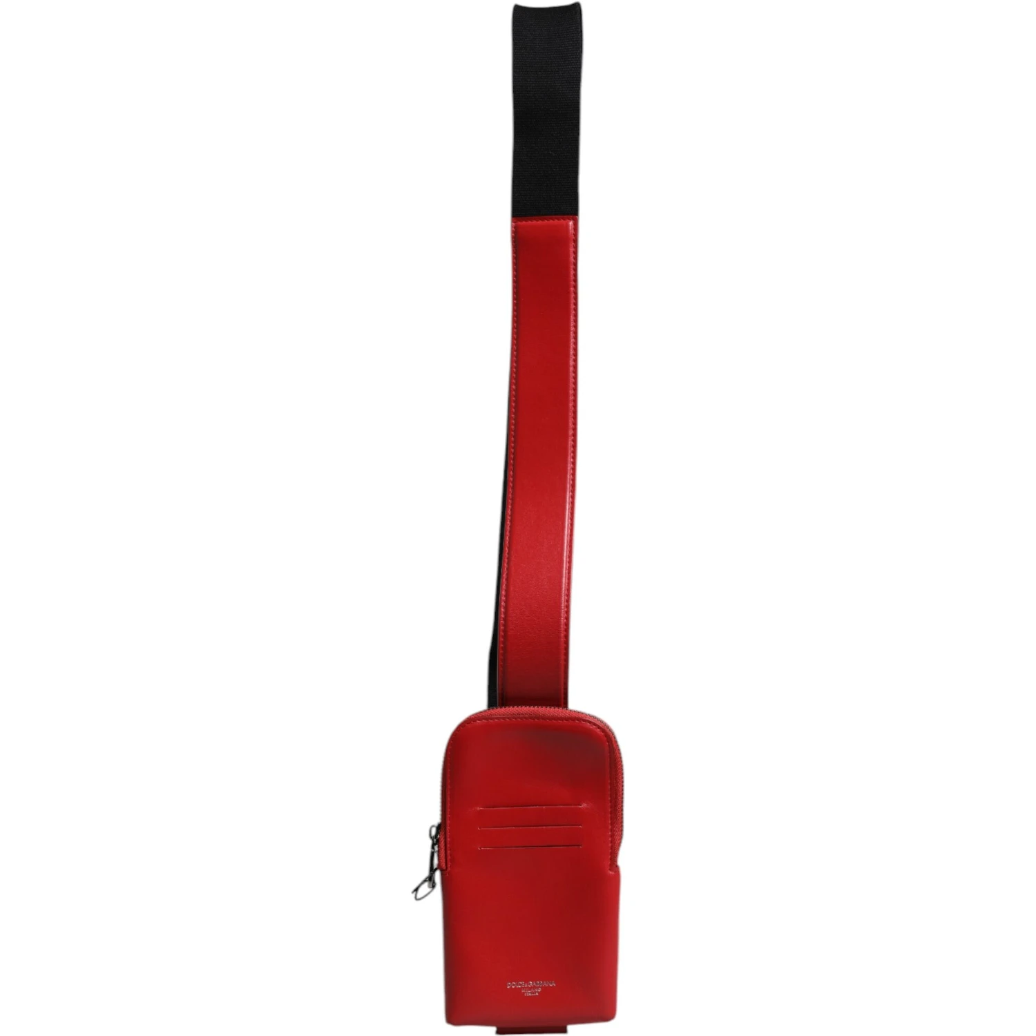 Red Leather Logo Zip Around Card Holder Wide Strap Wallet