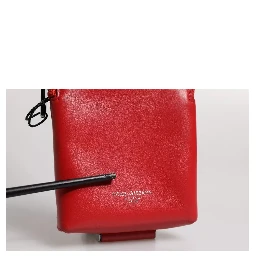 Red Leather Logo Zip Around Card Holder Wide Strap Wallet