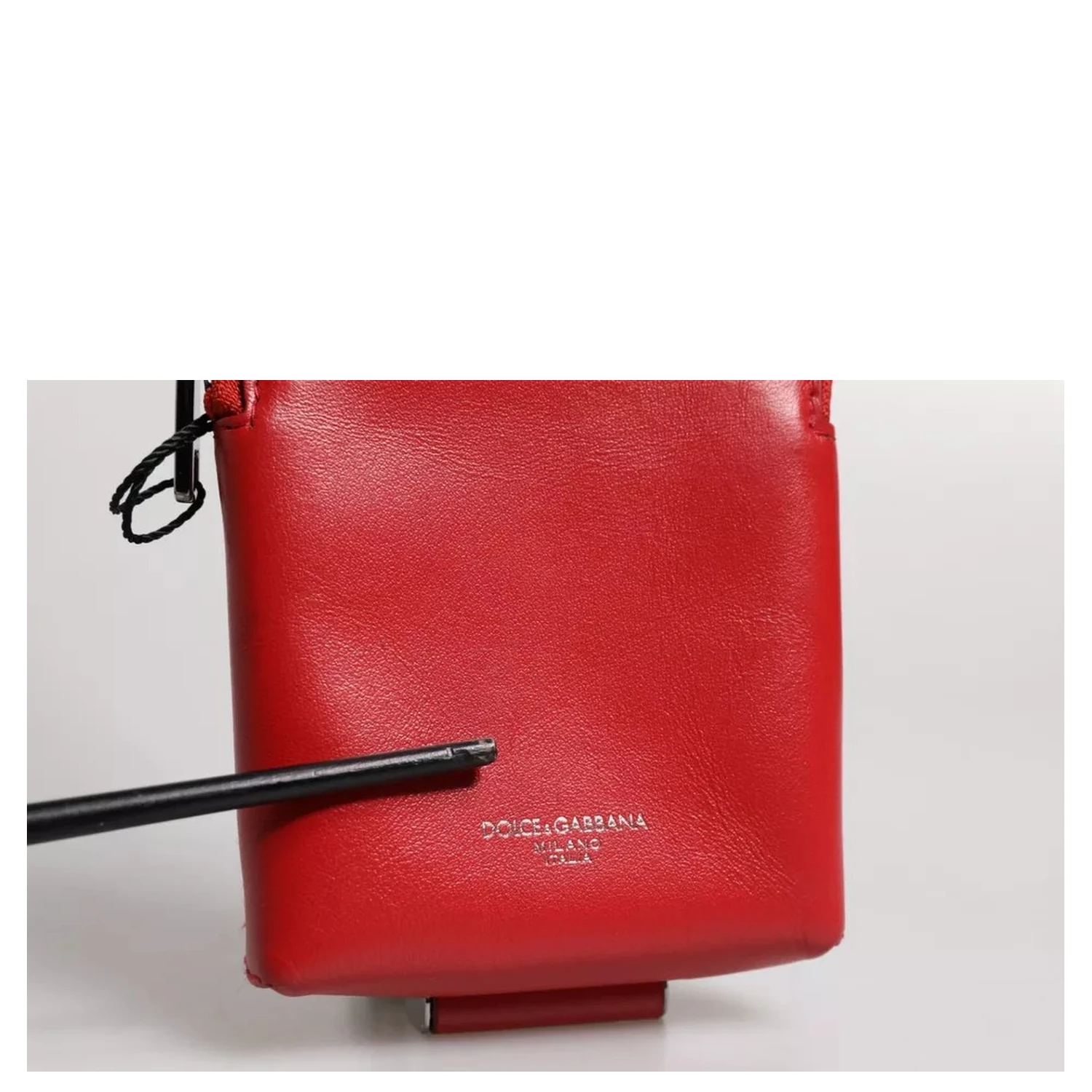 Red Leather Logo Zip Around Card Holder Wide Strap Wallet