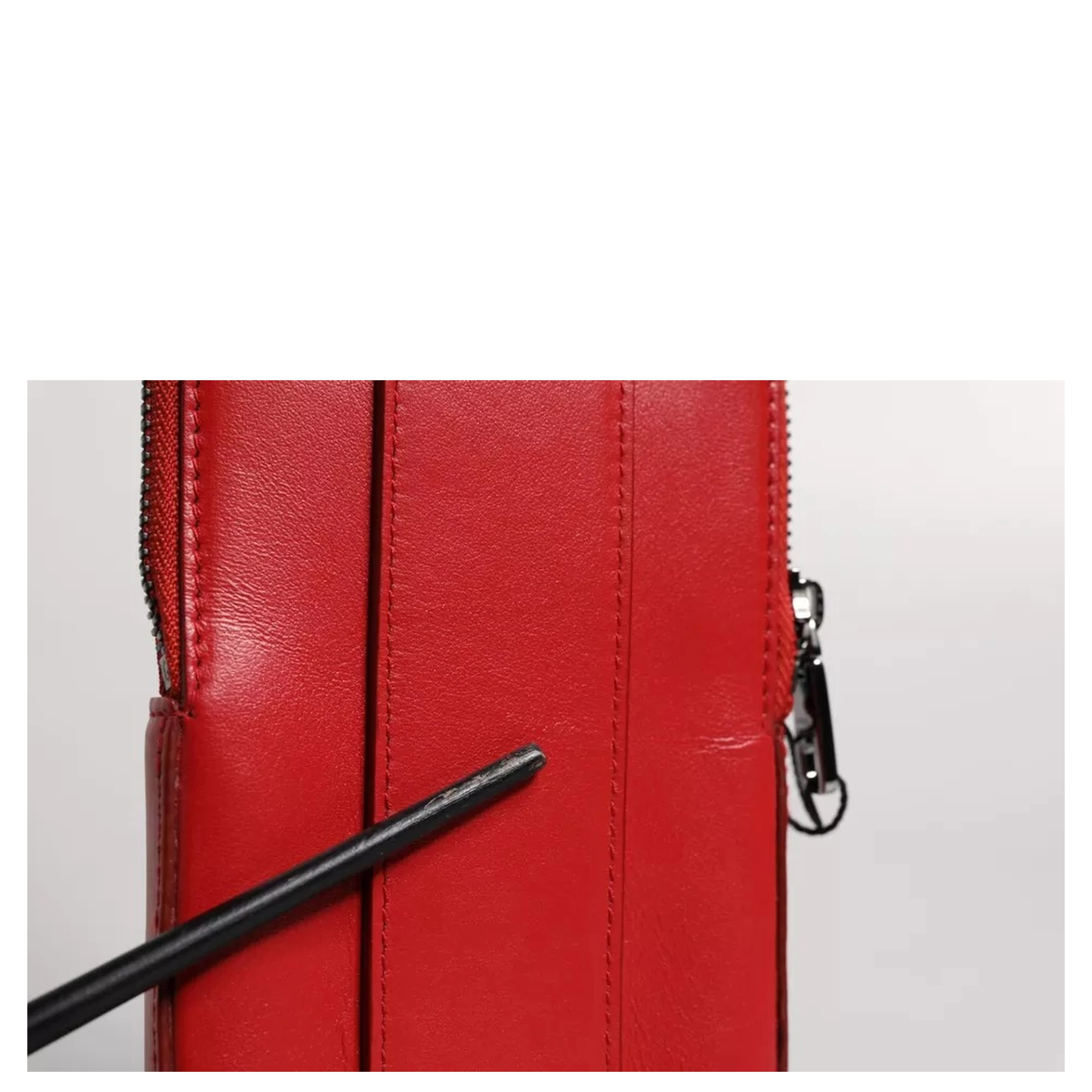 Red Leather Logo Zip Around Card Holder Wide Strap Wallet