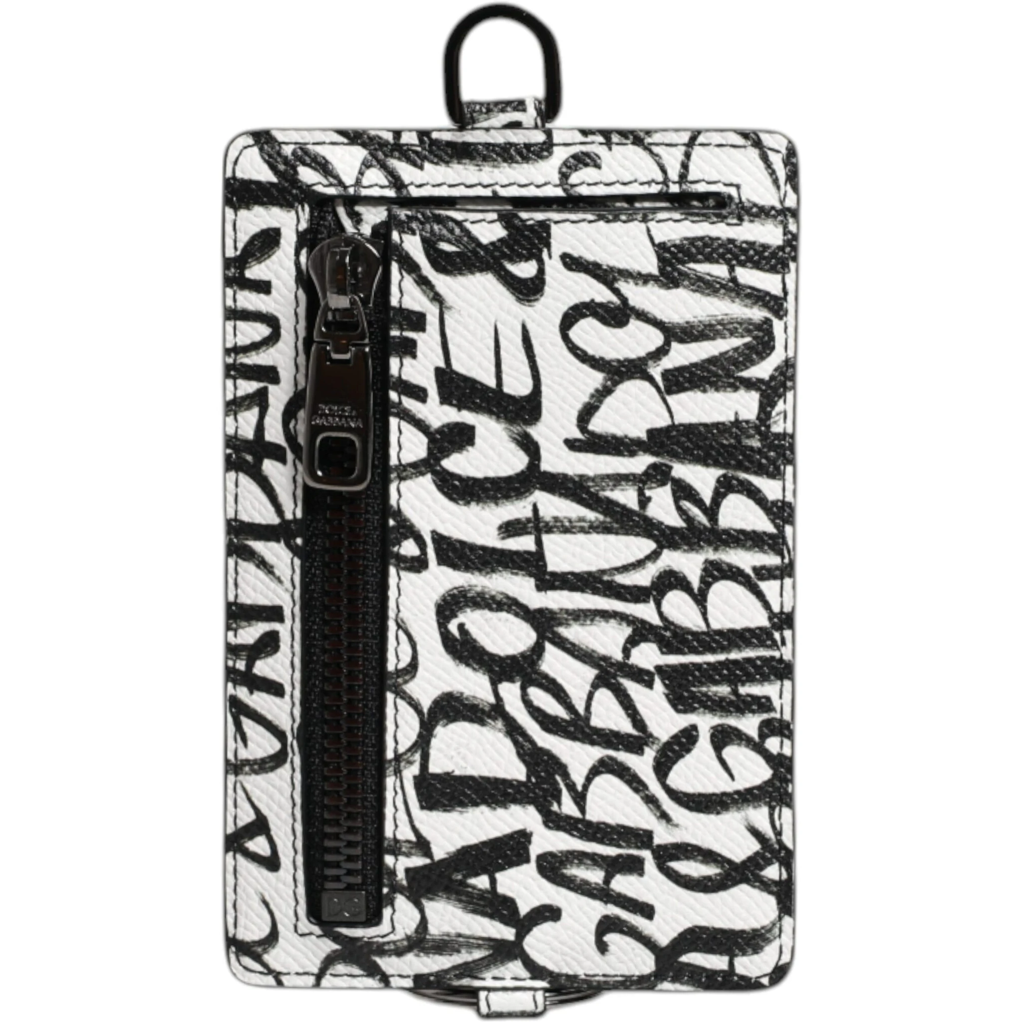 White Leather Lanyard Logo Print Card Holder Wallet