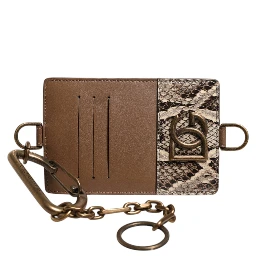 Brown Exotic Leather Card Holder DG Logo Plaque Wallet