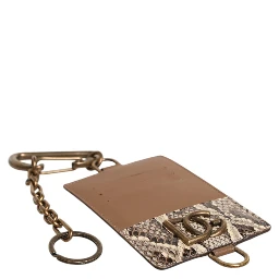 Brown Exotic Leather Card Holder DG Logo Plaque Wallet