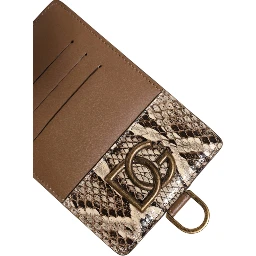 Brown Exotic Leather Card Holder DG Logo Plaque Wallet