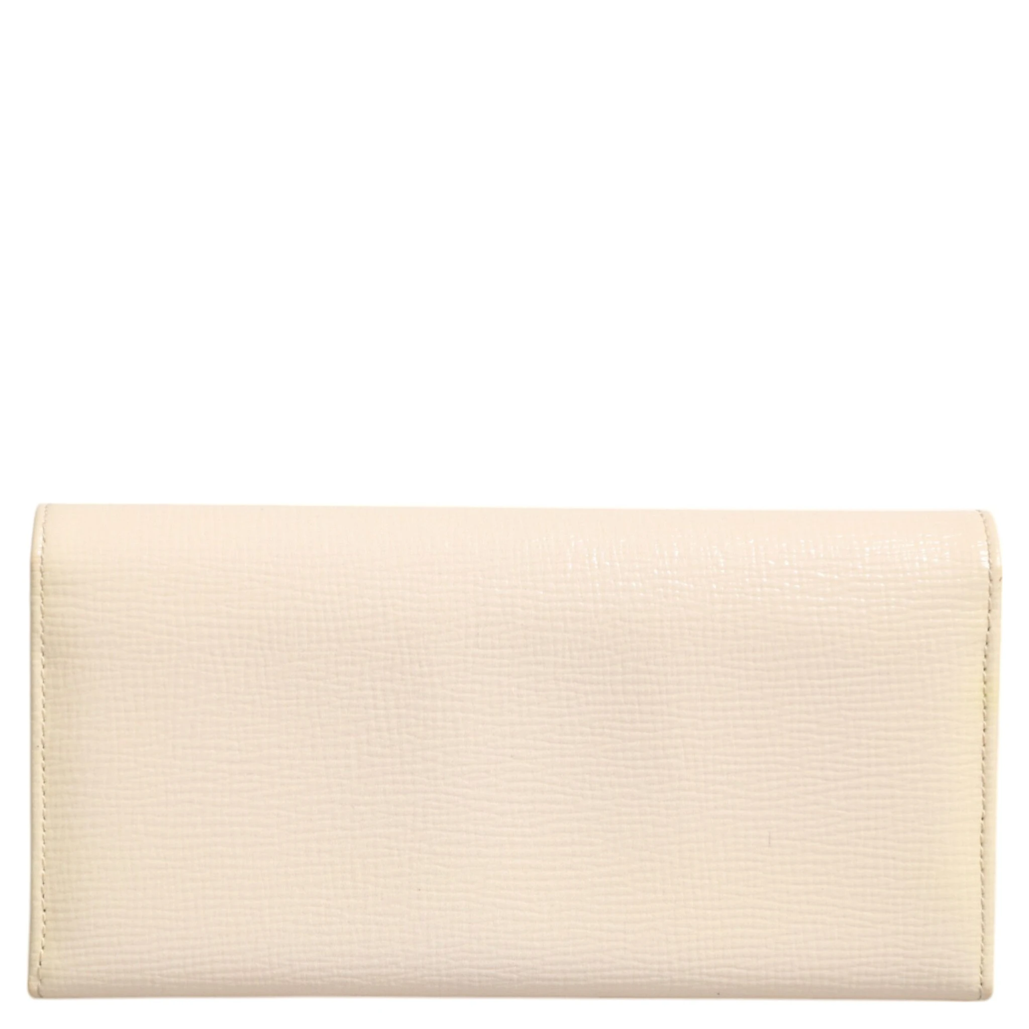 Beige Leather Trifold Logo Plaque Card Holder Wallet