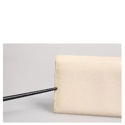 Beige Leather Trifold Logo Plaque Card Holder Wallet