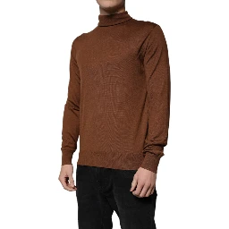 Brown Cashmere Turtleneck Pullover Sweater