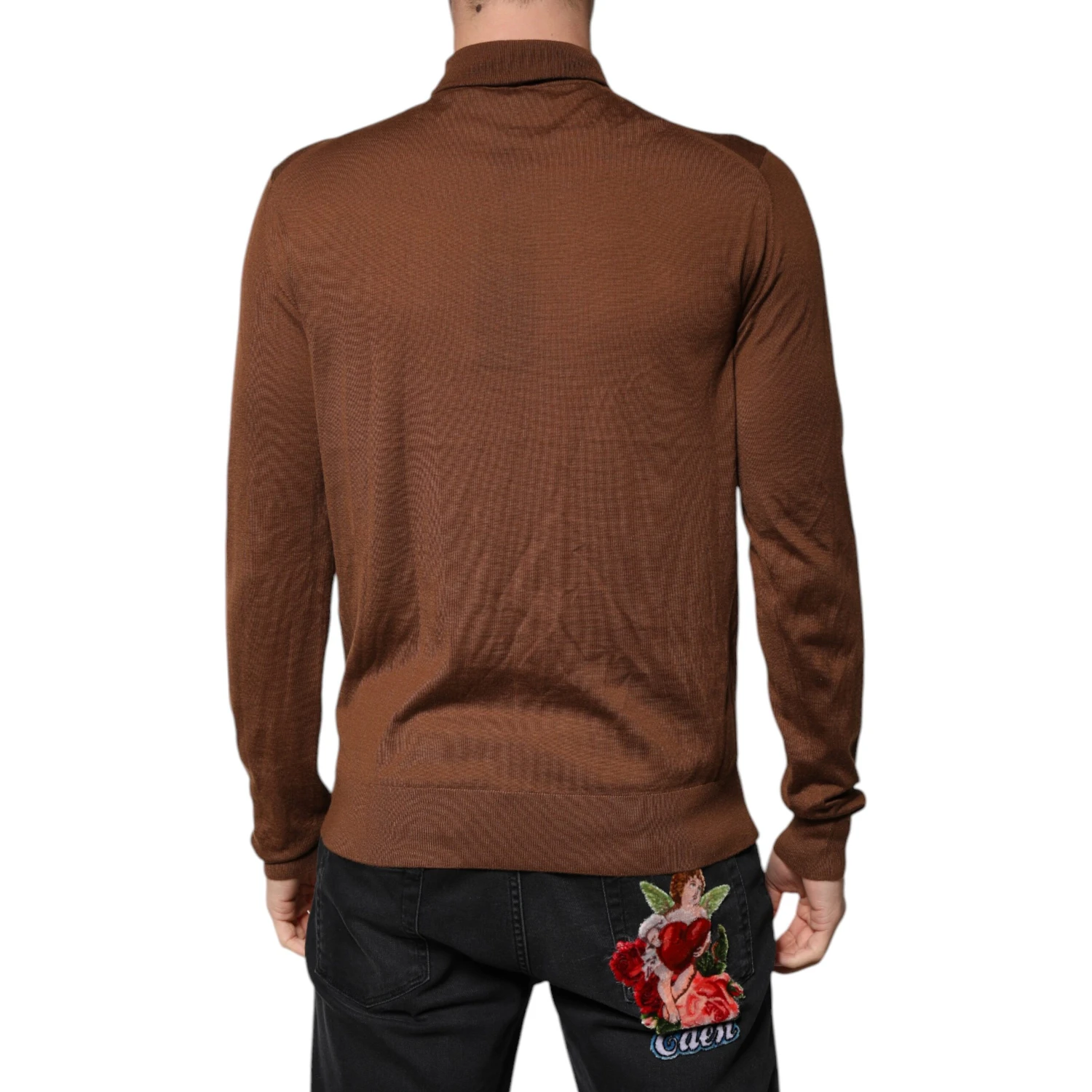 Brown Cashmere Turtleneck Pullover Sweater