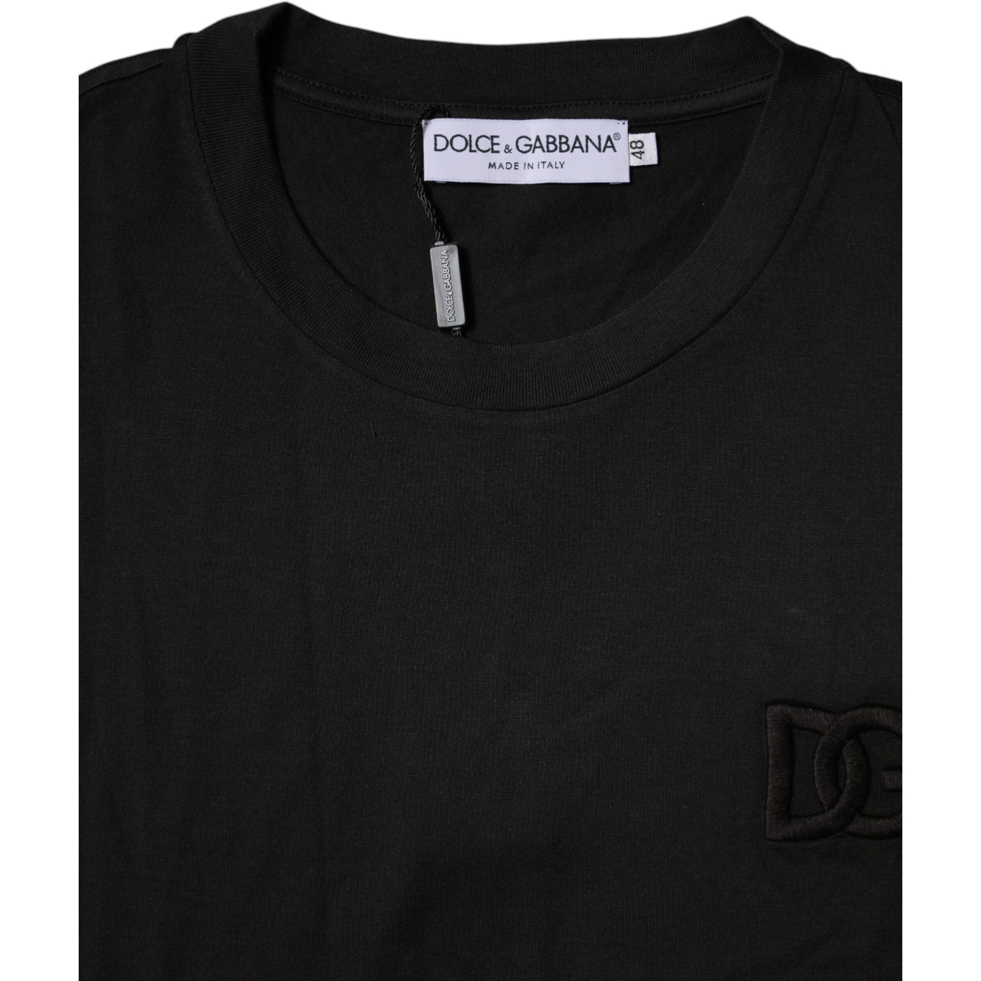 Black Cotton Crew Neck Short Sleeves T-shirt