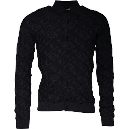 Black Silk Crew Neck Men Cardigan Sweater