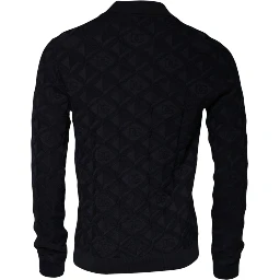 Black Silk Crew Neck Men Cardigan Sweater