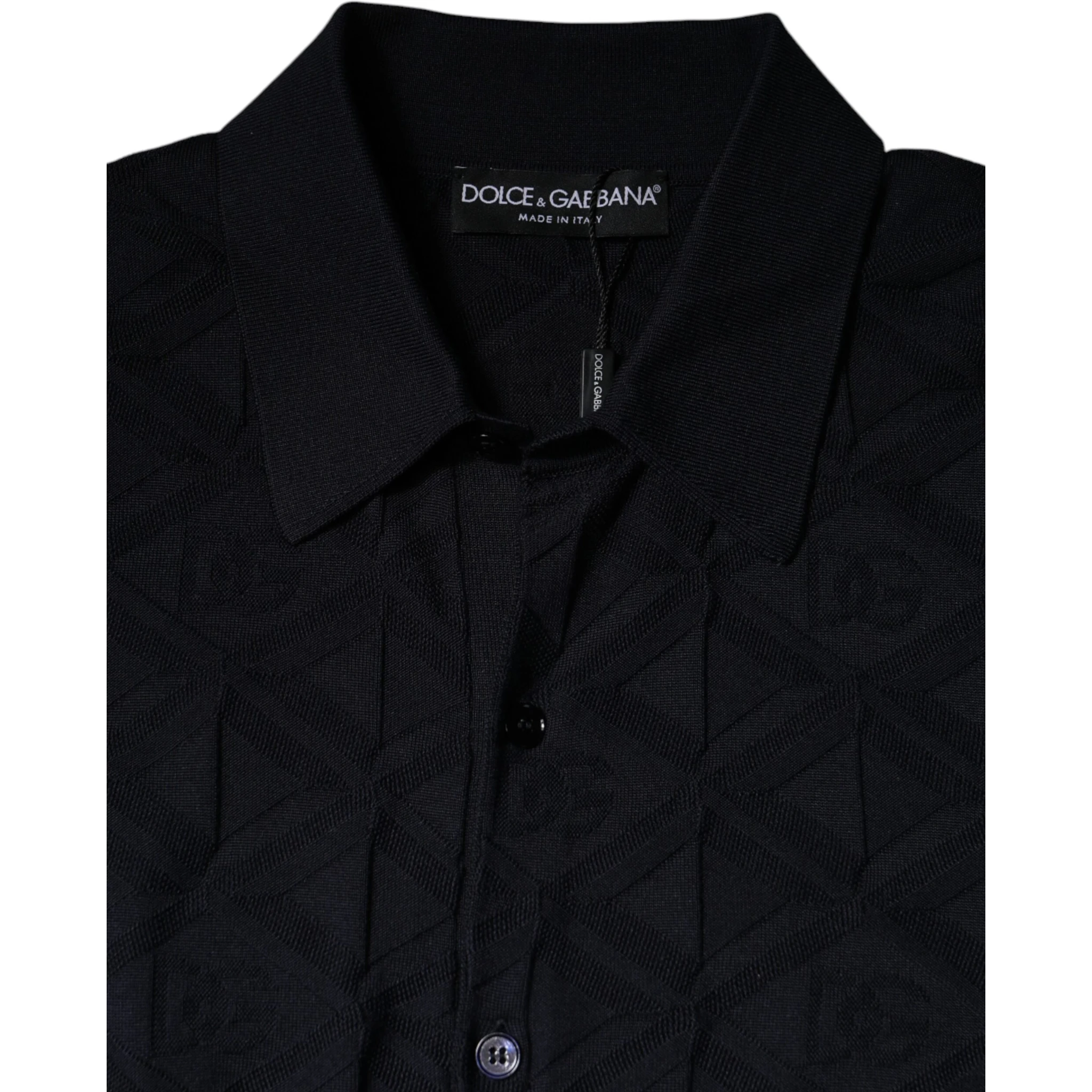 Black Silk Crew Neck Men Cardigan Sweater