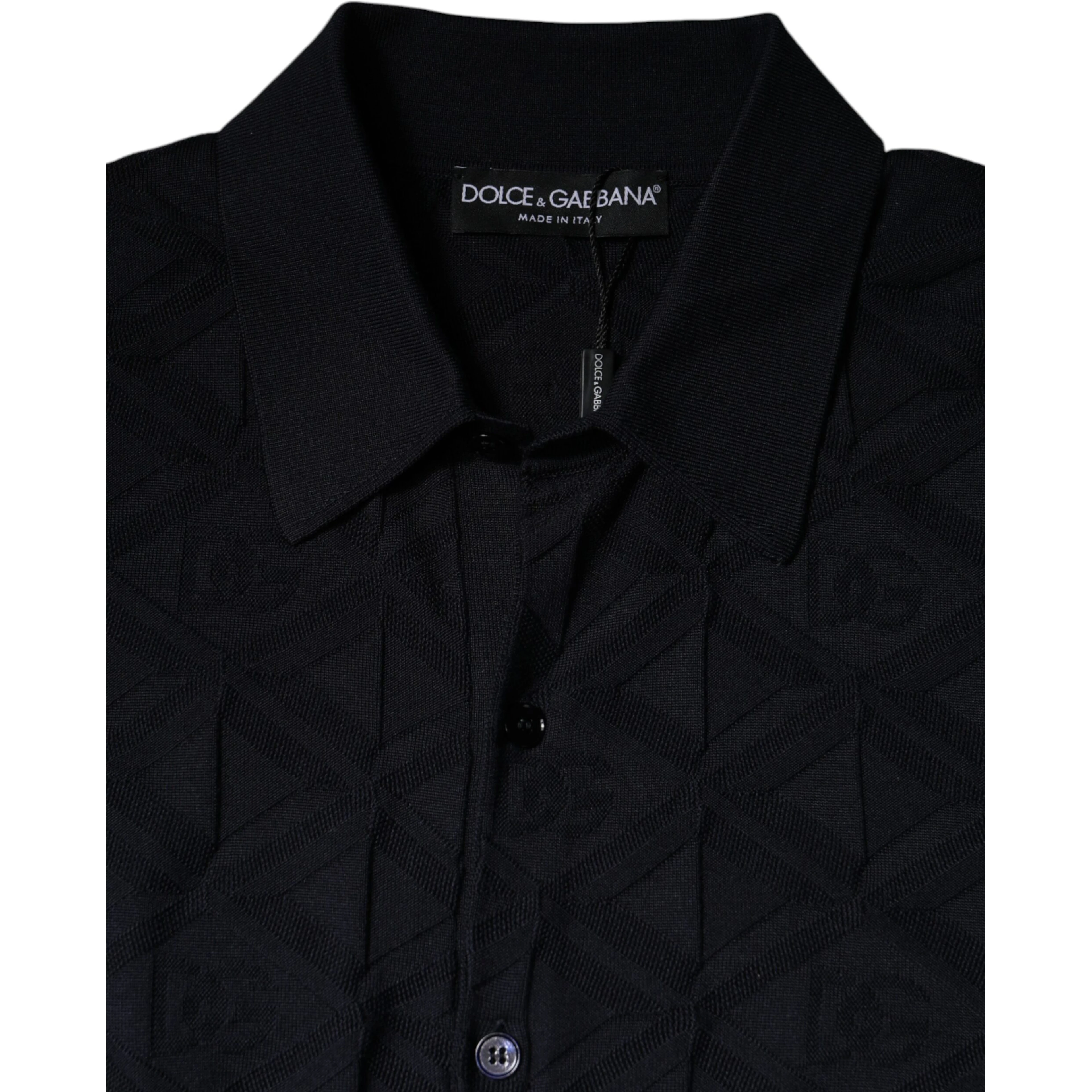 Black Silk Crew Neck Men Cardigan Sweater